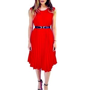 Calvin Klein Red Pleated Sleeveless Sheath Dress with Pockets, Women’s Size 4.